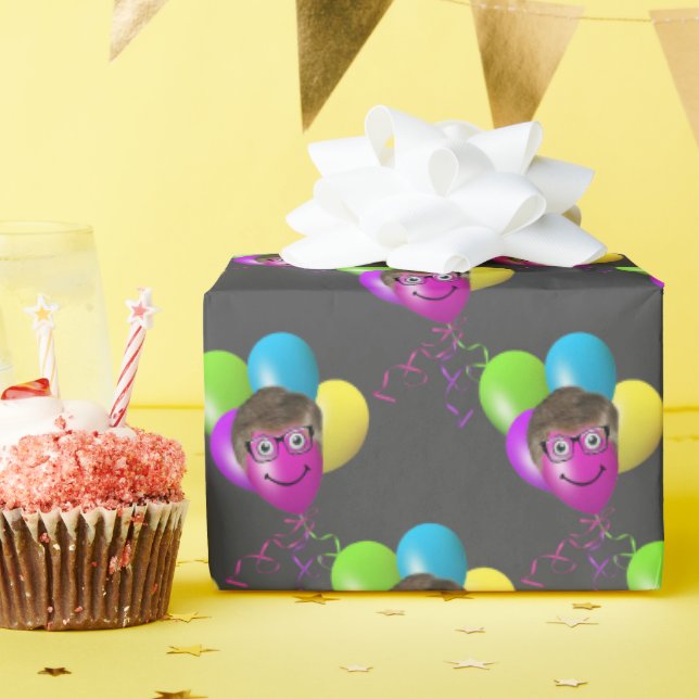 Man's Face On Birthday Balloon  Wrapping Paper (Birthday Party)