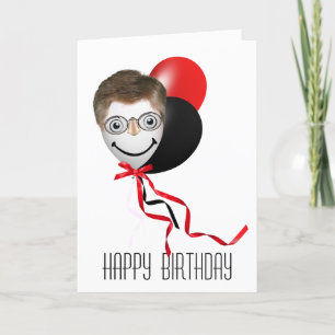 Man's Facee on Birthday Balloon Card