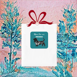 Mans Forever Friend Dog Folk Art Flora Decorative  Square Sticker