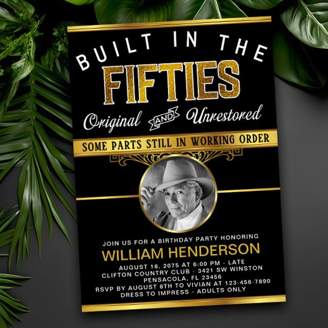Mans Funny Built int the Fifties Birthday Party Invitation (Creator Uploaded)