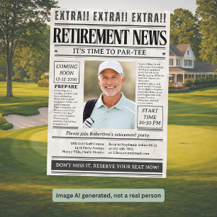 Man's Funny Golf Newspaper Photo Retirement Party Invitation