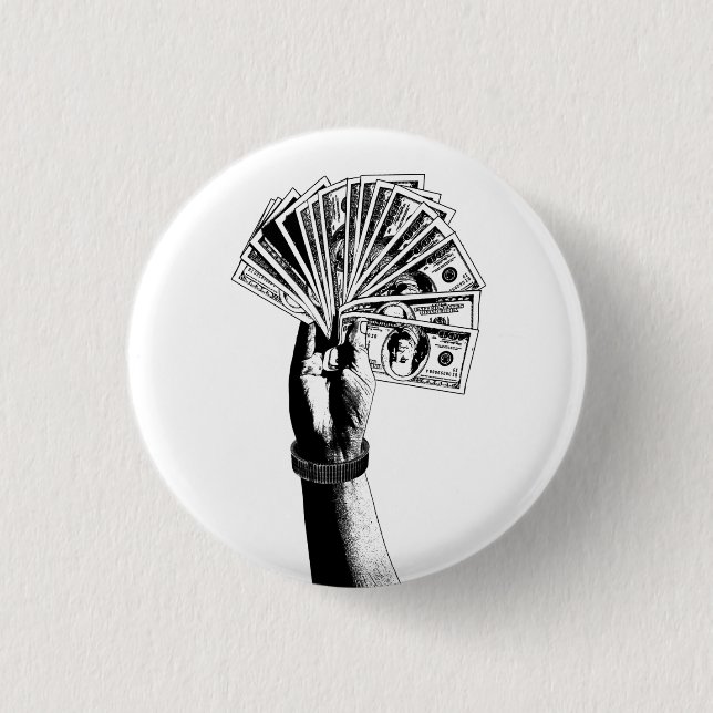 Mans hand Holding 100 dollar Bills cash money art  3 Cm Round Badge (Front)