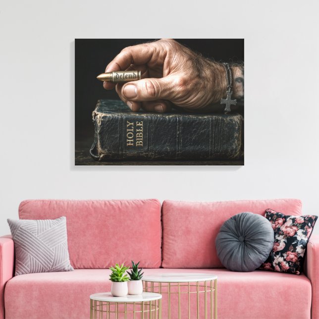 Man's Hand Holding a Bullet Canvas Print (Insitu(LivingRoom))
