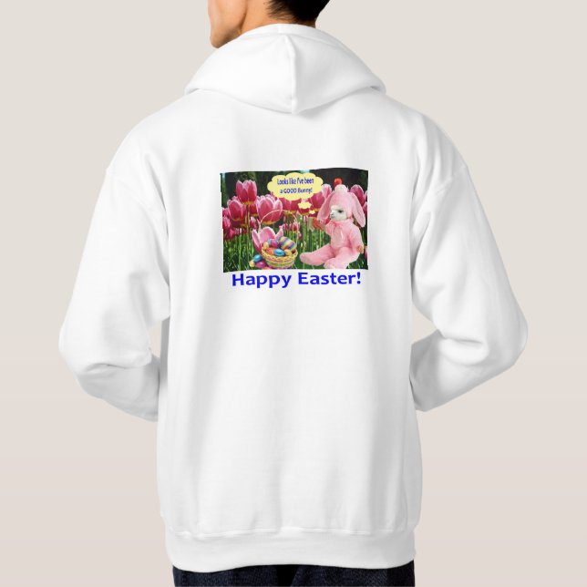 mans hoodie.  Happy Easter.  alpaca/bunny Hoodie (Back)
