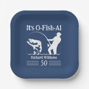Man's It's O-fish-al Fisherman 50th Birthday Party Paper Plate