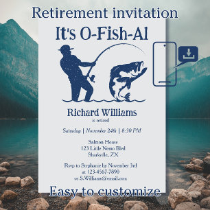 Man's It's Ofishal Fisherman Retirement Party Invitation