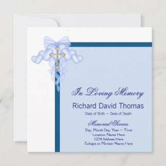 Mans Navy Blue Cross In Loving Memory Memorial Invitation