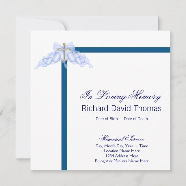 Mans Navy Blue Cross Mourning Card (Front)