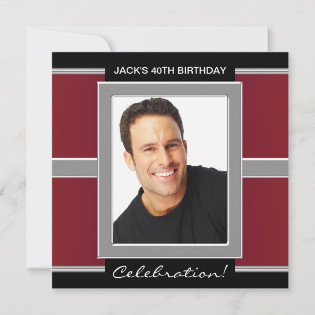 Mans Red and Black Birthday Party Invitation (Front)
