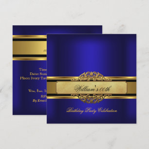 Mans Royal blue Gold Birthday Party Mens Invitation