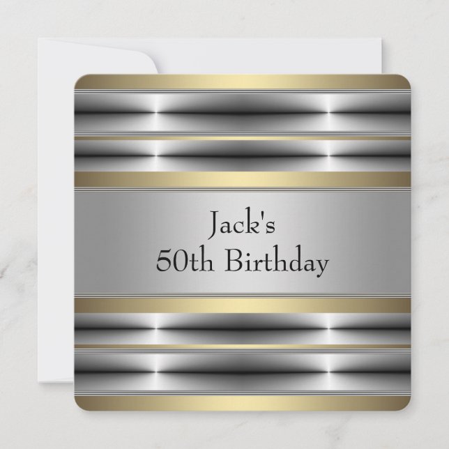 Mans Silver and Gold Birthday Party Invitation (Front)