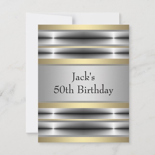 Mans Silver Gold Birthday Party Invitation (Front)