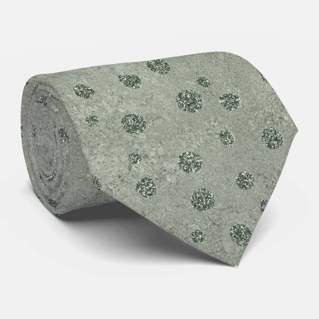 Man's Tie Sage Green Velvet Colour with Glitter (Rolled)