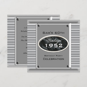 Mans Vintage 60th Silver Black Birthday Invitation