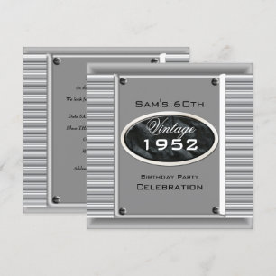 Mans Vintage 60th Silver Black Birthday Invitation