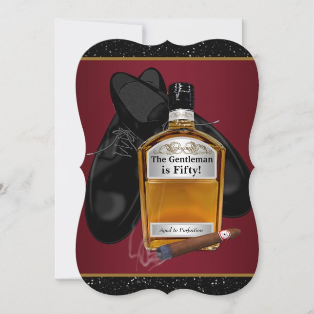Mans Whiskey And Cigar Birthday Party Invitation (Front)