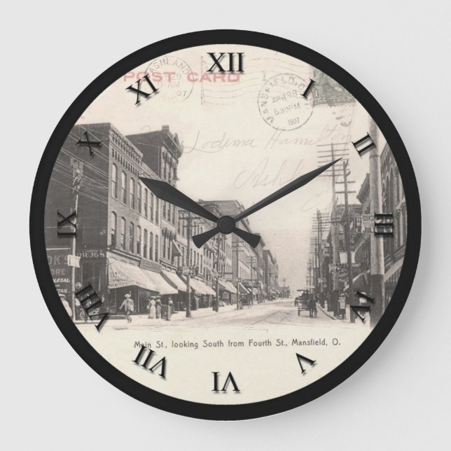 Mansfield Ohio Post Card Clock - Main St 1907 (Front)