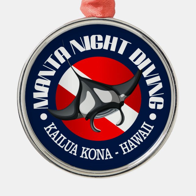 Manta Night Diving (Kailua Kona) Metal Tree Decoration (Front)