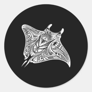 Manta Ray Polynesian Tribal Sea Tattoo Sea  Classic Round Sticker