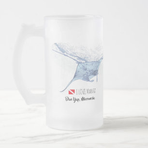 Manta ray silhouette frosted glass beer mug