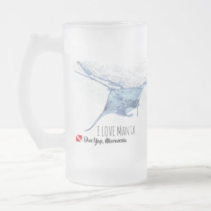 Manta ray silhouette frosted glass beer mug