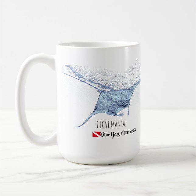 Manta ray silhouette frosted glass coffee mug (Left)