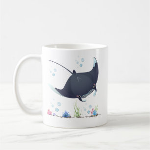 Manta ray with bubbles and coral reef Coffee Mug