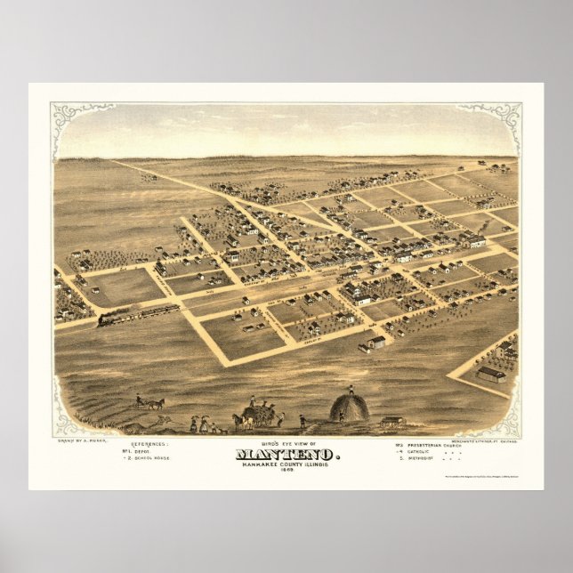 Manteno, IL Panoramic Map - 1869 Poster (Front)