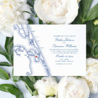 Manteo NC OBX Map Elegant Navy Wedding