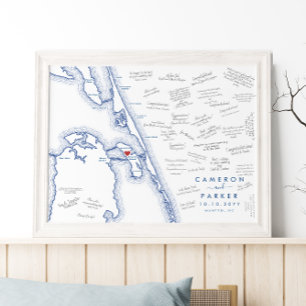 Manteo NC Wedding Modern Guest Book Poster