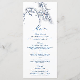 Manteo Roanoke NC Map Elegant Navy Blue Wedding Menu