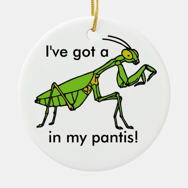 Mantis in my Pantis! Ceramic Tree Decoration (Front)