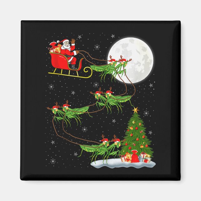 Mantis Insect Santa Sleigh Flying Funny Magical Ch Magnet (Front)