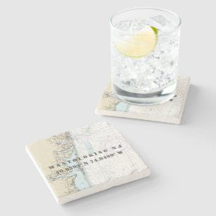 Mantoloking New Jersey Authentic Nautical Chart Stone Coaster
