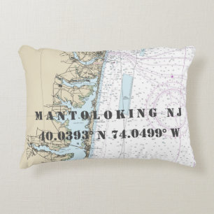 Mantoloking NJ Nautical Chart Latitude Longitude Decorative Cushion