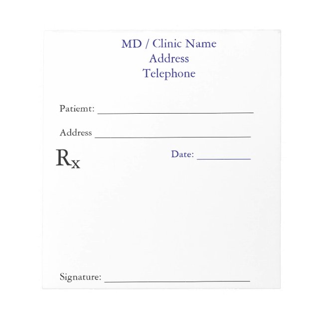 Manual Prescription Notepads (White) (Front)