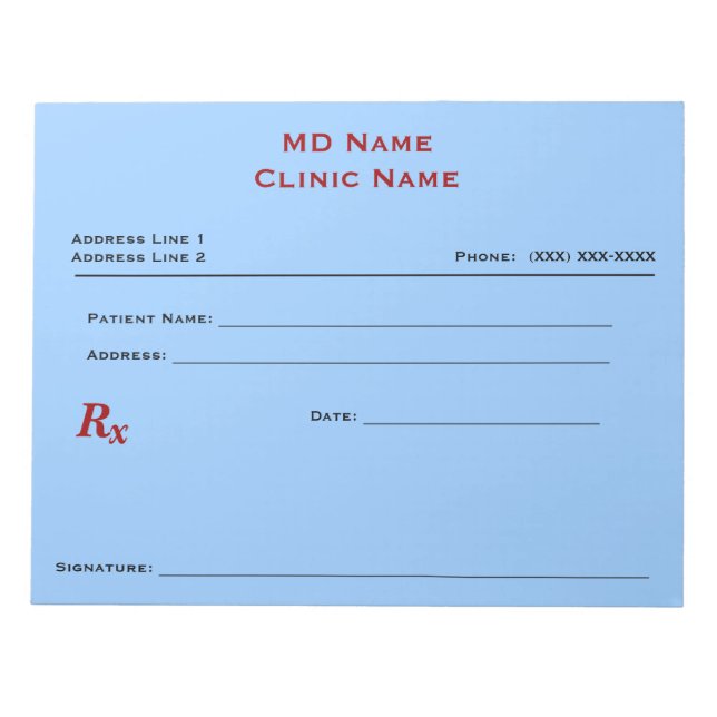 Manual Prescription Pad (Large - Blue) (Front)