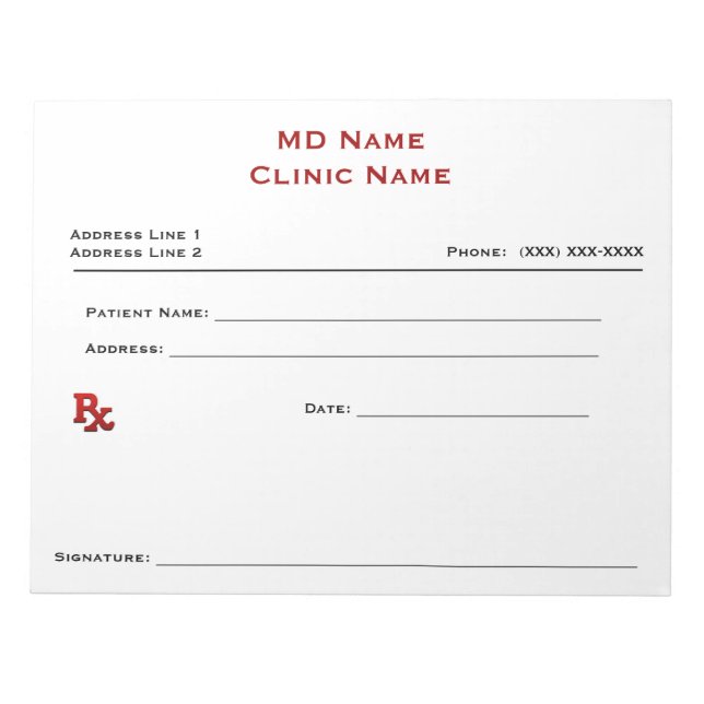 Manual Prescription Pad (Large - White) (Front)