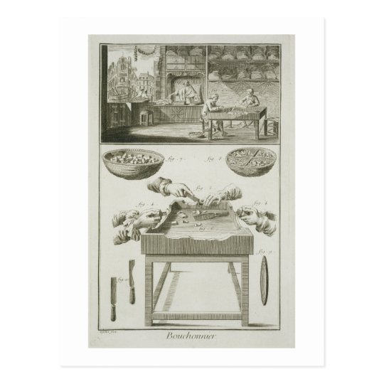 Manufacture of bottle corks, from the 'Encyclopedi Postcard