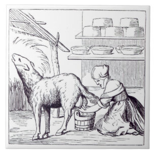 Manufacture of cheeses in Switzerland, after a woo Tile