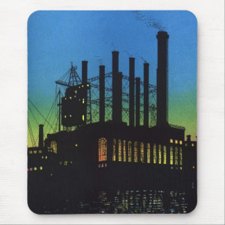 Manufacturing Factory at Sunset, Vintage Business Mouse Mat