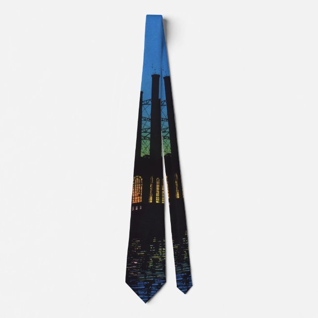 Manufacturing Factory at Sunset, Vintage Business Tie (Front)