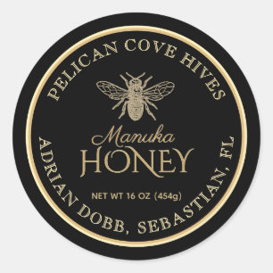 Manuka Honey Black Dark Gold Vintage Bee Classic Round Sticker