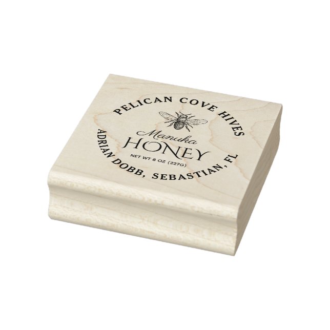 Manuka Honey Label with Vintage Honeybee Rubber Stamp (Stamp)