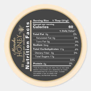 Manuka Honey Mini Nutrition Facts with Vintage Bee Classic Round Sticker