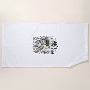 Manuscript Cat Cat Mediaeval Manuscript Vintage Ve Beach Towel