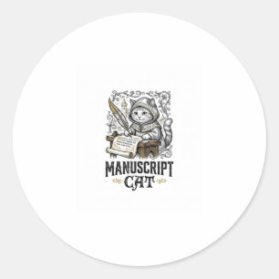 Manuscript Cat Cat Mediaeval Manuscript Vintage Ve Classic Round Sticker