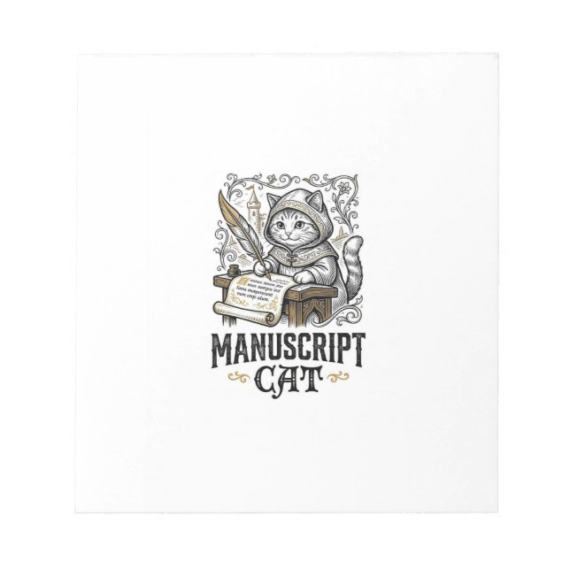 Manuscript Cat Cat Mediaeval Manuscript Vintage Ve Notepad (Front)