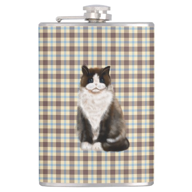 manx cat bi-col hip flask (Front)