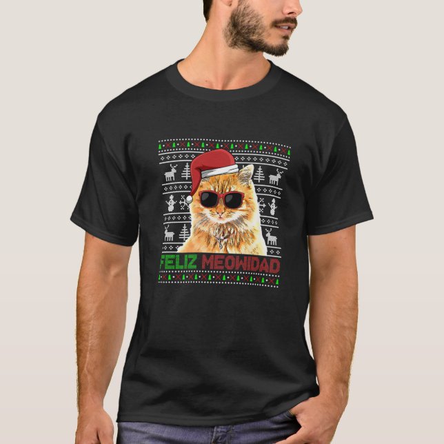 Manx Cat Feliz Meowidad Funny Christmas T-Shirt (Front)